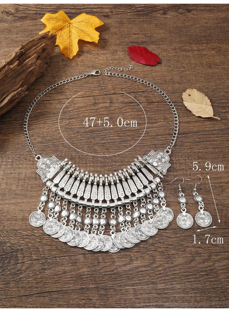 Saudi Founding Day Luxury Antique Silver-Tone Jewelry Set (Necklace & Earrings) – Elegant Traditional Accessories to Add a Premium Heritage Touch to Your Look - Image 3